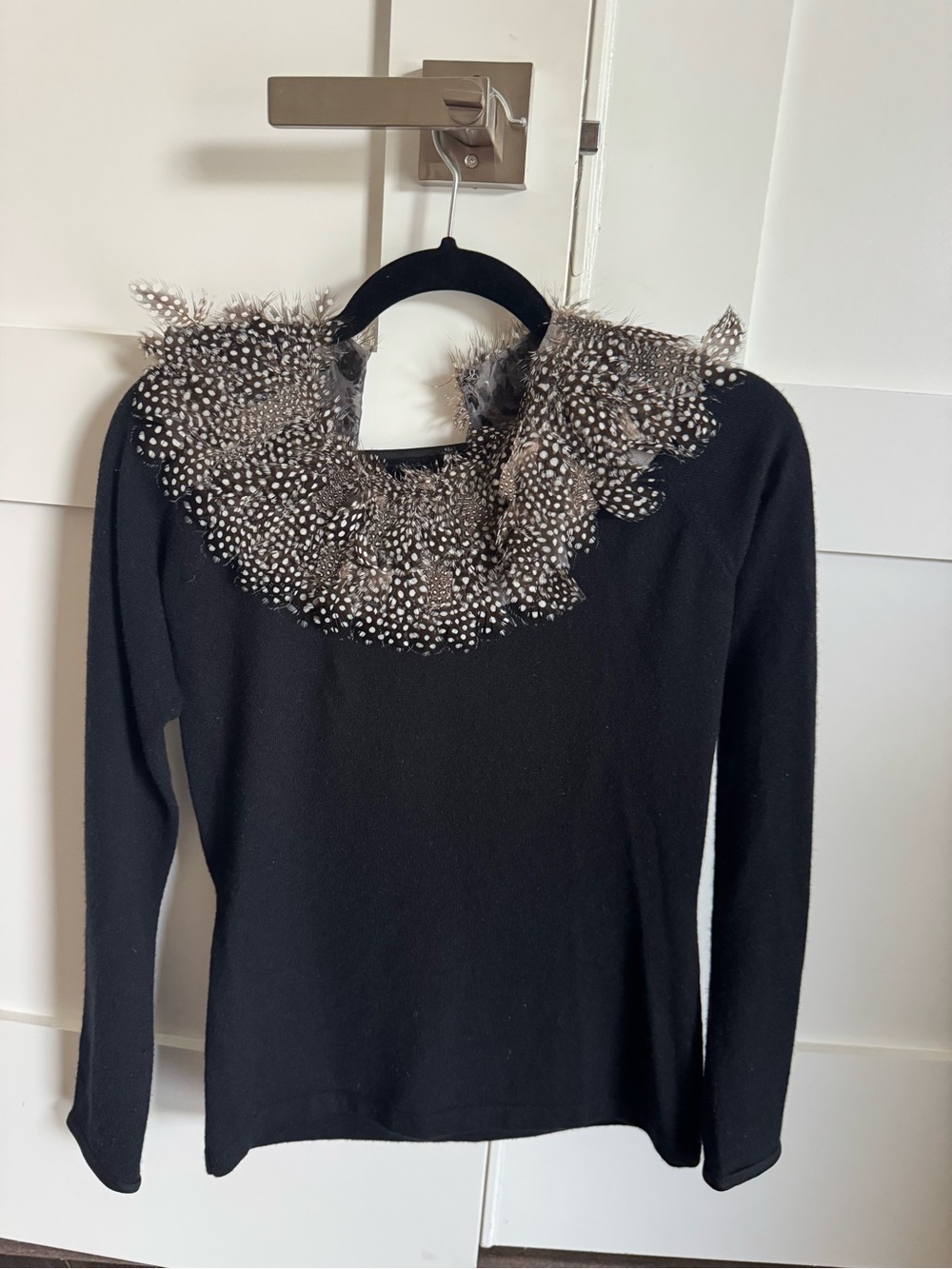 Valentino Black Sweater with Decorative Feathered Dot Collar
